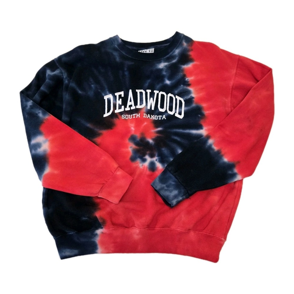 Deadwood South Dakota Sweatshirt Tie Dye Red Blue Crew Neck Heavy Weight Unisex‎